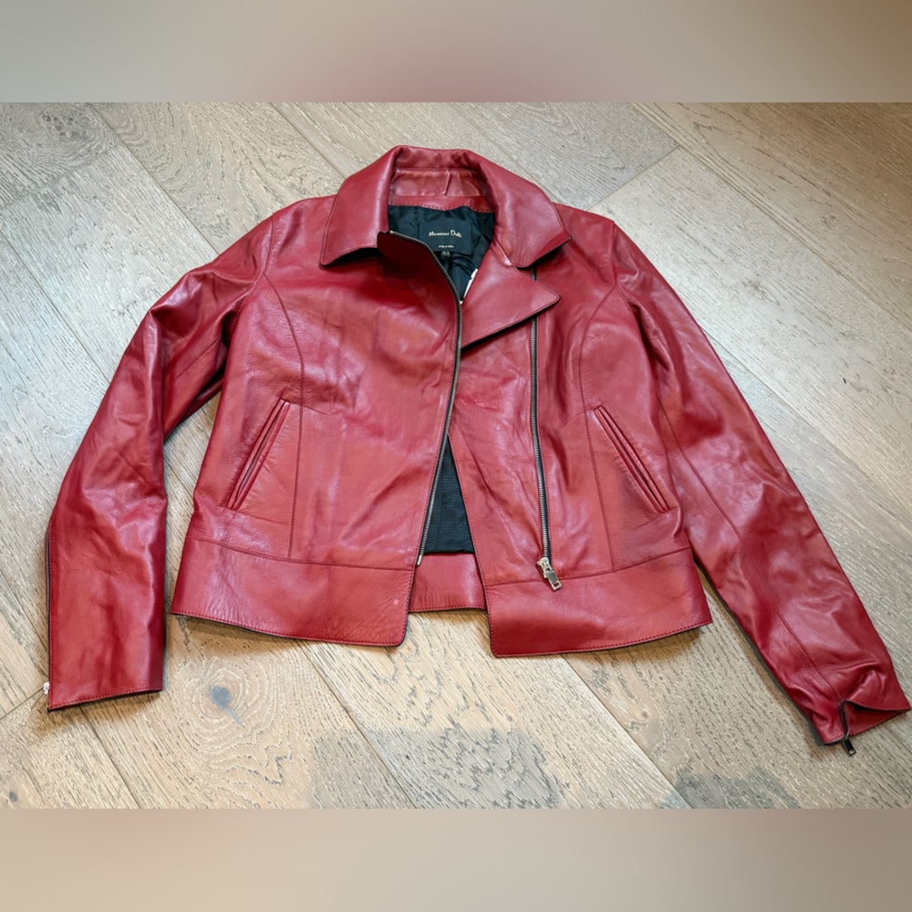 MASSIMO DUTTI 4744 Jacket Women's MEDIUM Leather Asymmetrical Zip Polo Collar - Picture 7 of 12